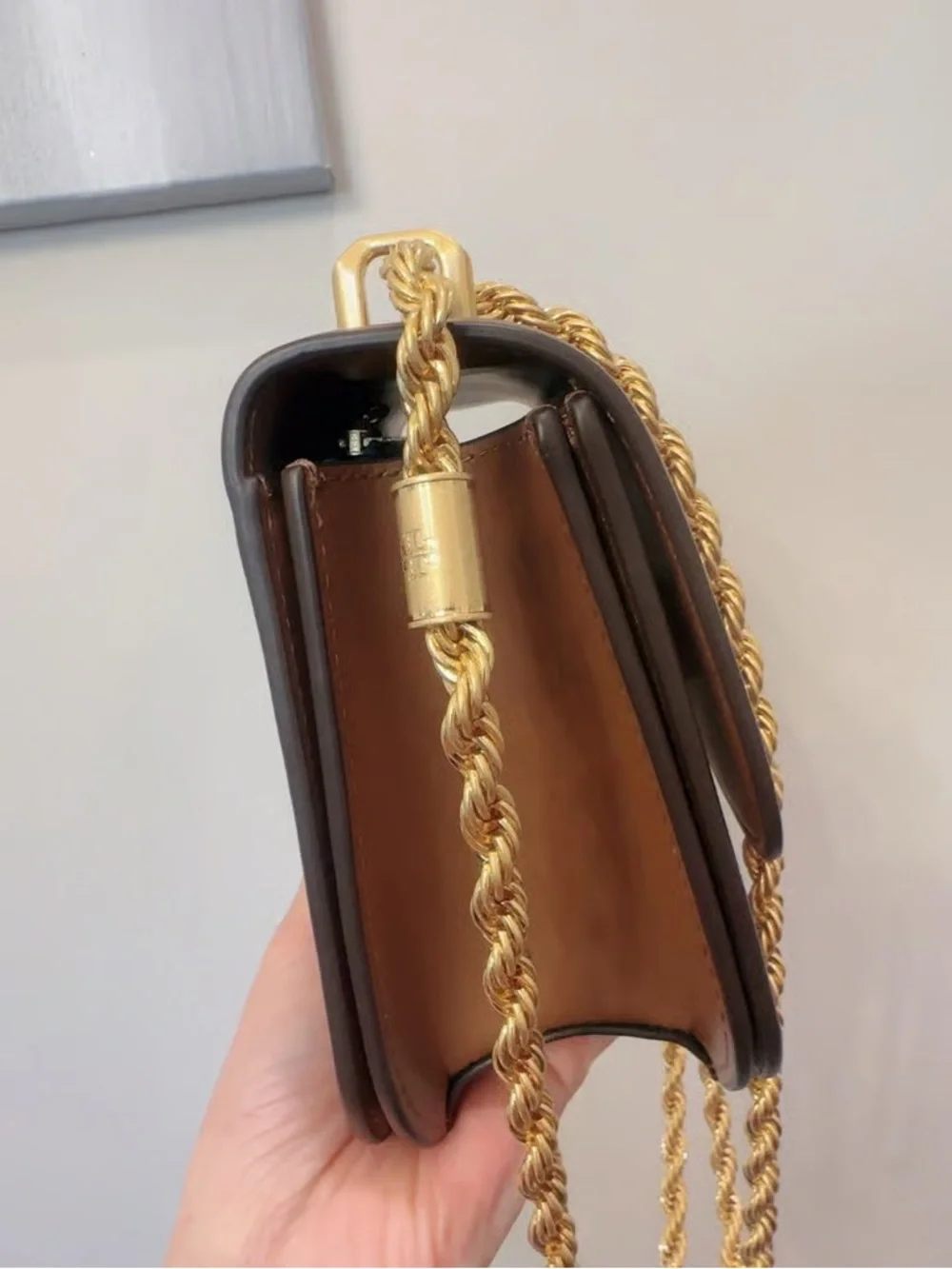 Tory Burch Eleanor Brown Leather Shoulder Bag with Gold Logo